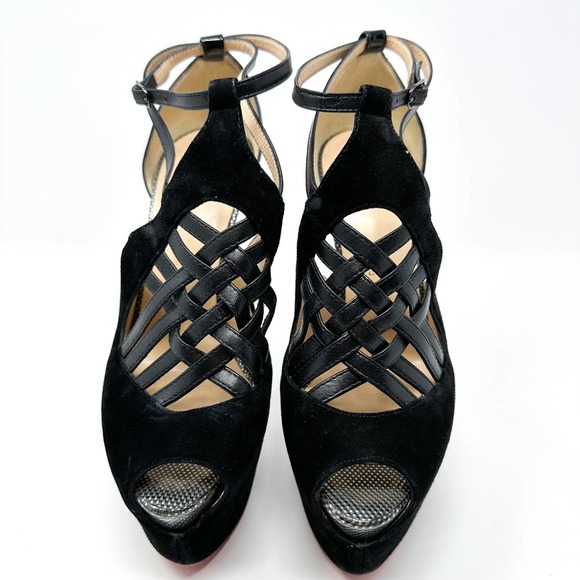 Christian Louboutin Carlota Platform Heels Pumps Suede Black EU 37 US 7 - Picture 2 of 12
